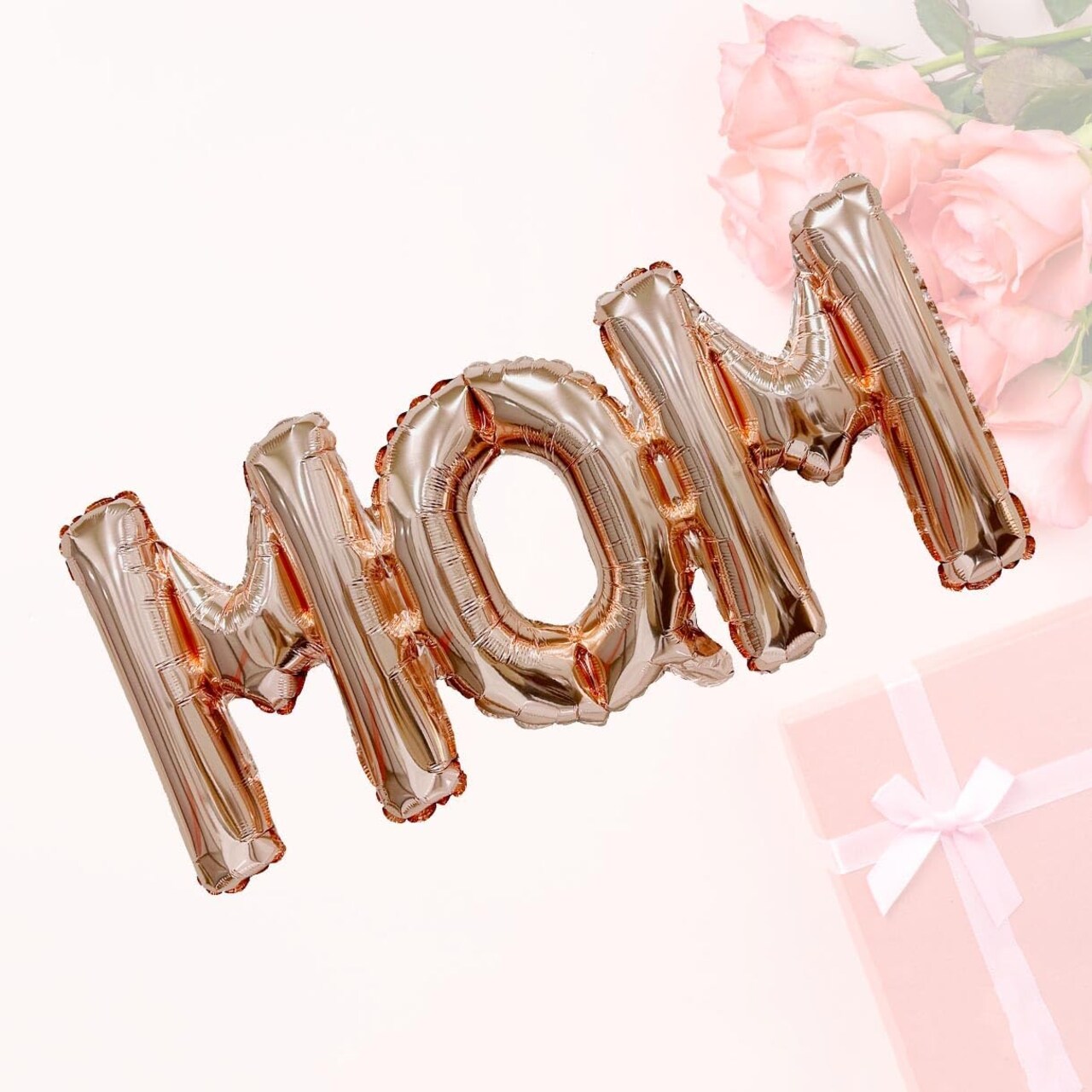 Mother's Day Balloons Rose Gold Mom Balloons Letter Balloon Conjoined Mom Foil Balloon for Mother's Day Themed Party Supplies Mothers Decorations Party Sets-3 PCS